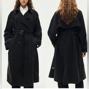 Zara Women's Black Jean Trench Coat Size Xs But Runs Big fits like a M-L